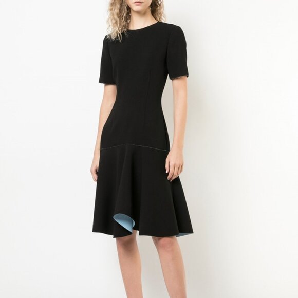 Jason Wu Collection Black Compact Crepe Contrast-Flounce Dress - Picture 1 of 10